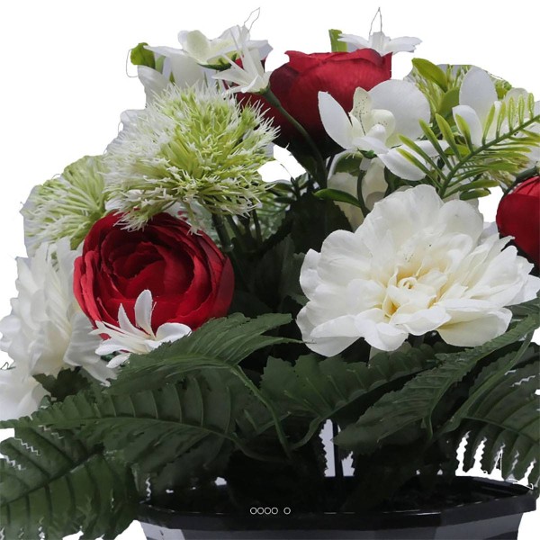 Coupe fleurs artificielles cimetière renoncules alliums et chrysanthèmes D 29 cm Rouge - Photo n°3