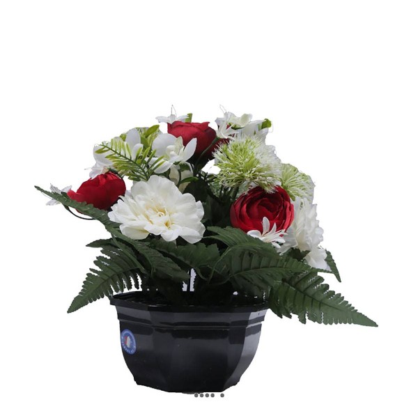 Coupe fleurs artificielles cimetière renoncules alliums et chrysanthèmes D 29 cm Rouge - Photo n°1