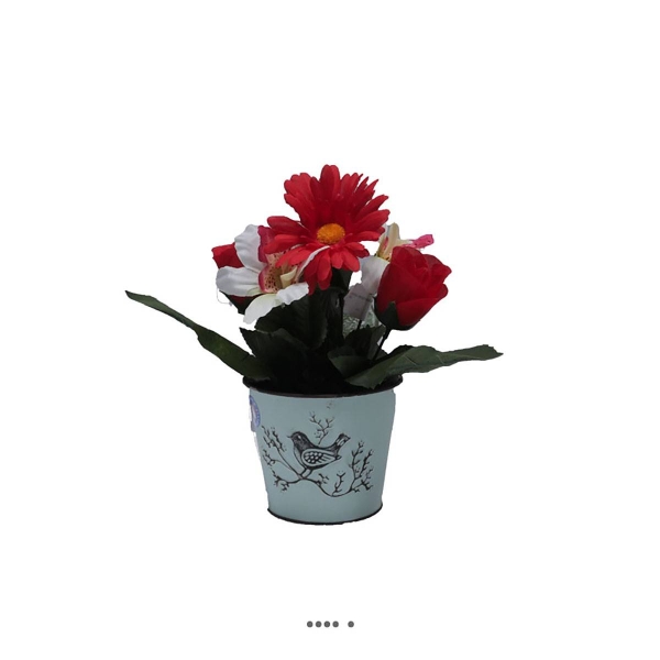 Composition fleurs artificielles cimetière gerberas et roses en pot déco H 25 cm D 20 cm Rouge - Photo n°2