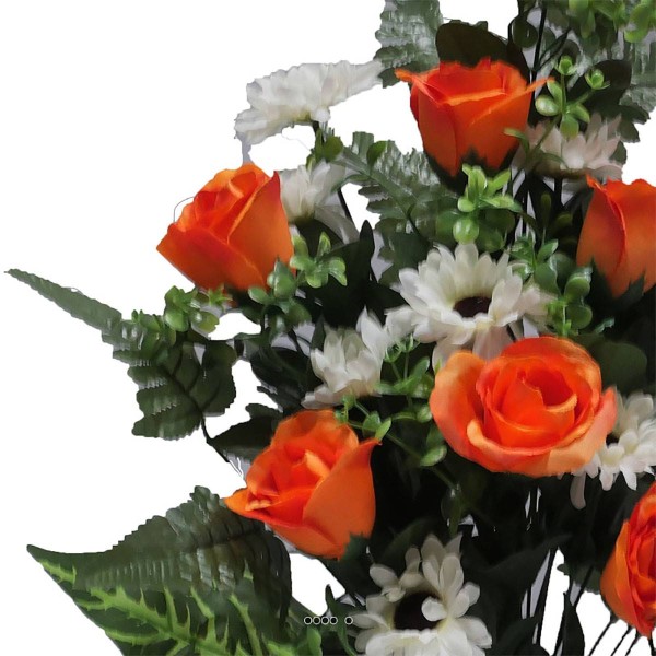 Jardinière fleurs artificielles cimetière gerberas, roses et buis H 53 cm L 40 cm Orange - Photo n°3