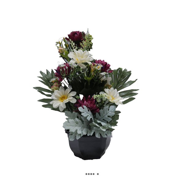 Vasque fleurs artificielles cimetière dahlias, marguerites D 35 cm H 40 cm Pourpre - Photo n°2