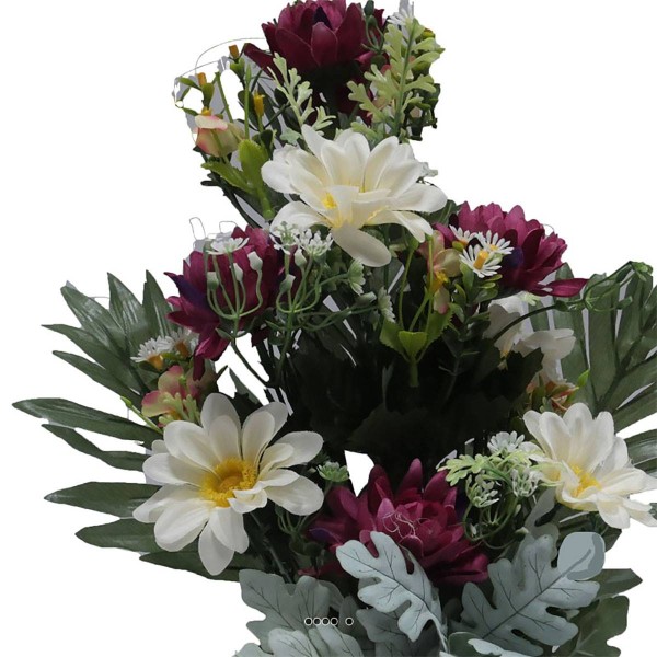 Vasque fleurs artificielles cimetière dahlias, marguerites D 35 cm H 40 cm Pourpre - Photo n°3