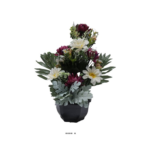 Vasque fleurs artificielles cimetière dahlias, marguerites D 35 cm H 40 cm Pourpre - Photo n°1