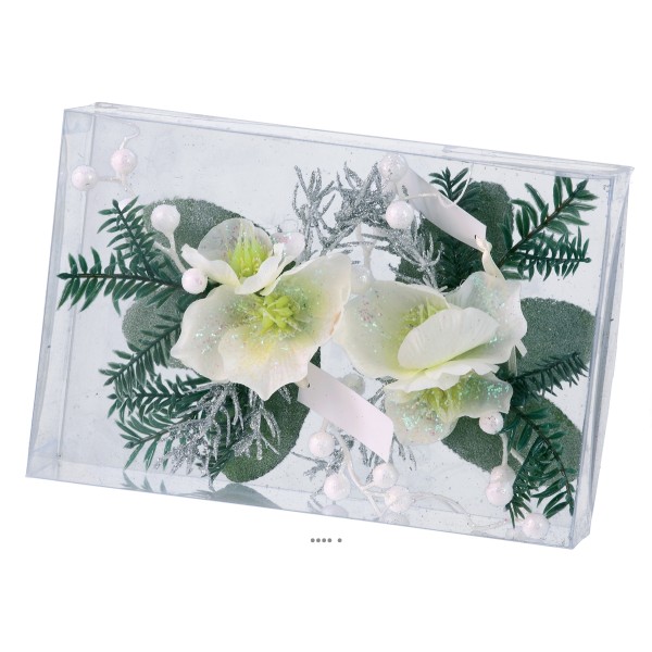 Composition Sapin et fleurs neige de noël 2 pcs par box 16cm factice - Photo n°1