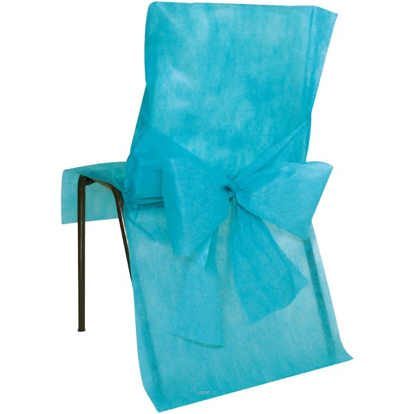 Housses de chaise x10 Turquoise avec noeud Tissu non tissé 50cm x95cm - Photo n°1