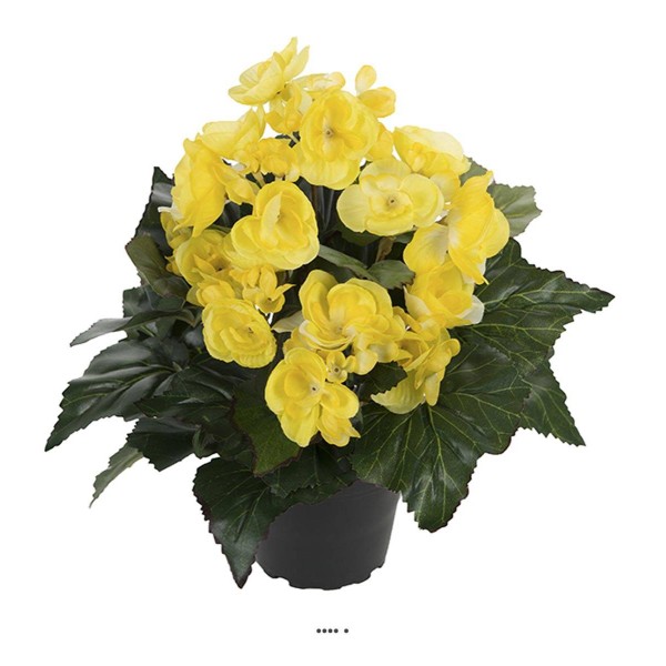 Begonia artificiel en pot H 28 cm superbe qualité Jaune citron - Photo n°1