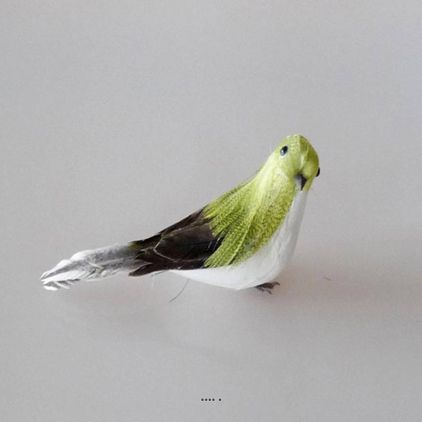 Oiseau Pinson artificiel Vert L 13 cm H 5 cm sur tiges metal - Photo n°1