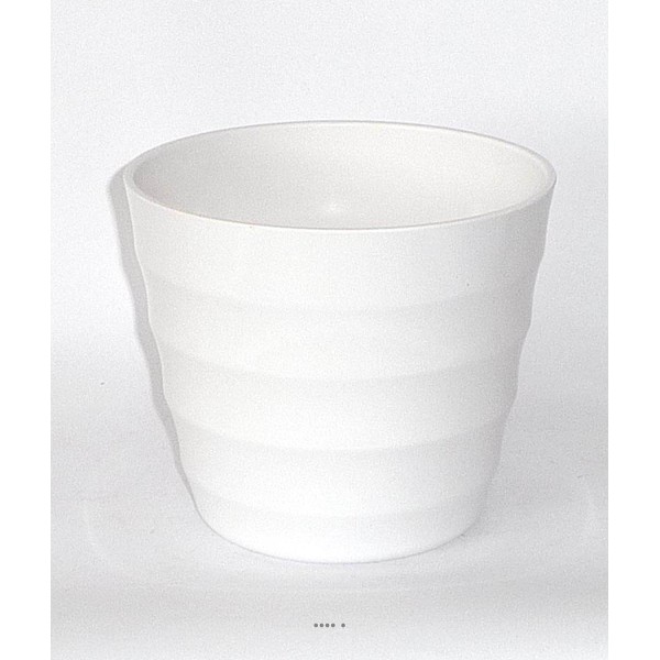 Pot en plastique blanc brillant cache pot H 17 cm D 20 cm - Photo n°1