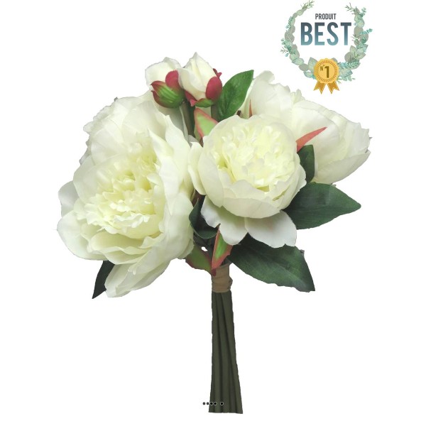 Bouquet de Pivoines artificielles, 8 têtes, D28cm, H34cm, Crème - BEST - Photo n°1