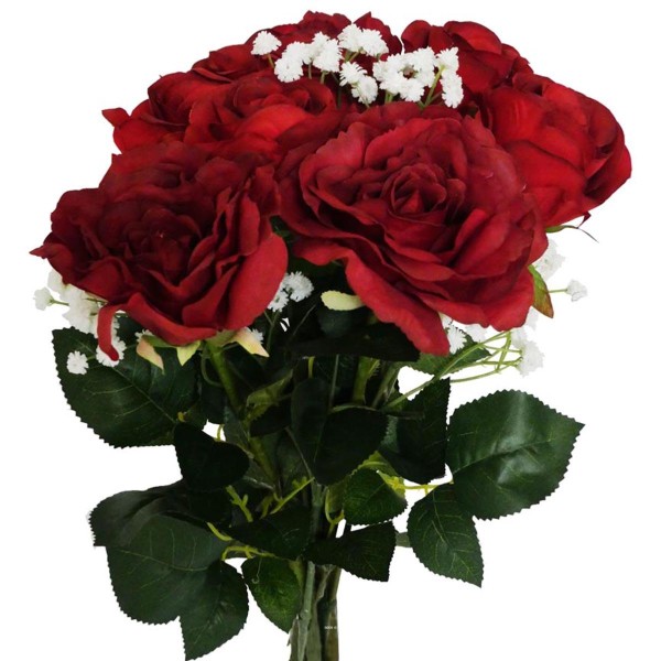 Bouquet artificiel création fleuriste rouge amour x9 roses H 75 cm - Photo n°1