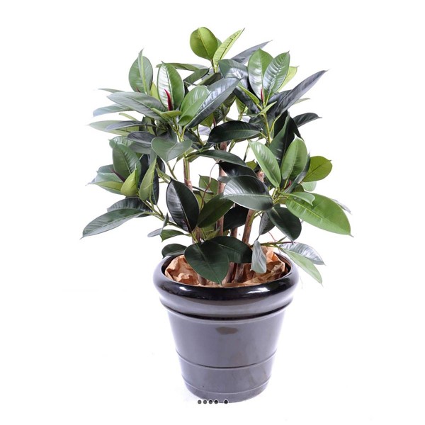 Ficus elastica artificiel ou plante de caoutchouc en tissu H 90 cm en pot - Photo n°1