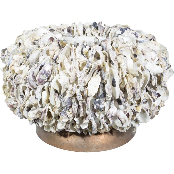 Décoration véritables coquilles d'huitres sur fibres de verre Ø 50 cm H 30 cm Int. rond blanc - Photo n°1
