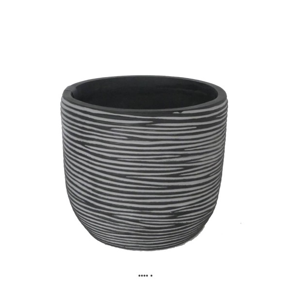 Pot Rib polyester bullet H 12,5 cm, Ø 14 cm, Blanc-noir - Photo n°1