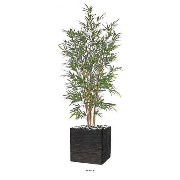 Faux bambou en pot extérieur anti-UV 7 troncs H 195 cm Vert - Photo n°1