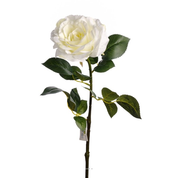 Rose Maya artificielle Blanc Neige H75cm Tête superbe 12cm 4 feuilles - Photo n°1