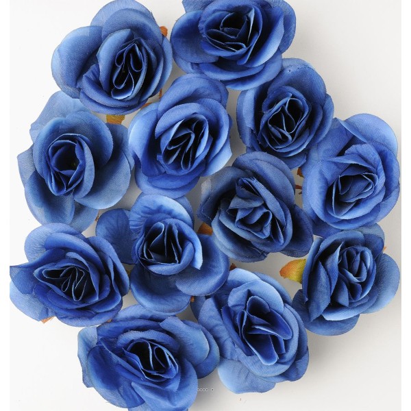 têtes de rose Artificielle X 12 Bleu D 4 50 cm pour Boule de rose - Photo n°1