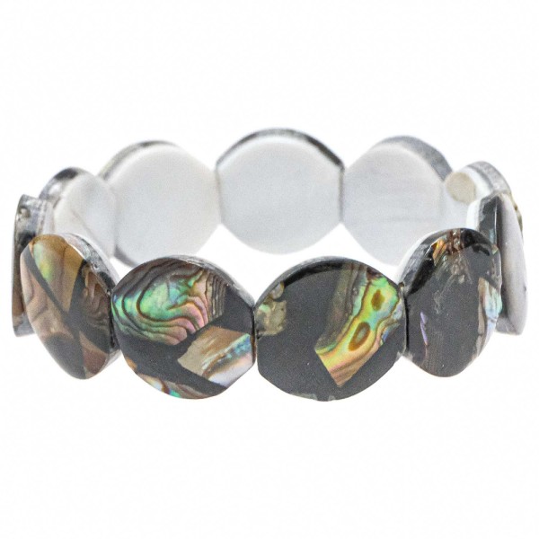 Bracelet extensible avec ronds de nacre abalone paua. - Photo n°1
