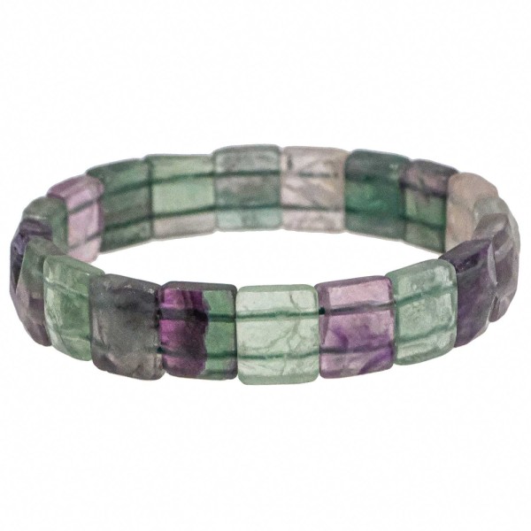 Bracelet perles carrées facettées en fluorite multicolore. - Photo n°2