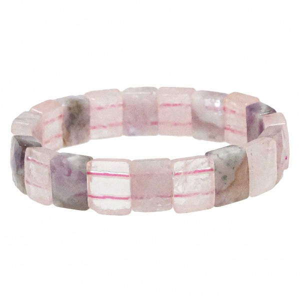 Bracelet perles carrées facettées en améthyste et quartz rose. - Photo n°1