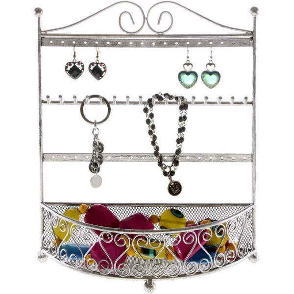 Porte bijoux porte bijoux cadre mixte corbeille avec panier. Gris patiné - Photo n°1