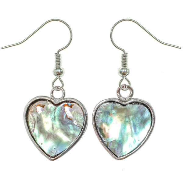Boucles d'oreilles en forme de coeur avec nacre abalone paua. - Photo n°1