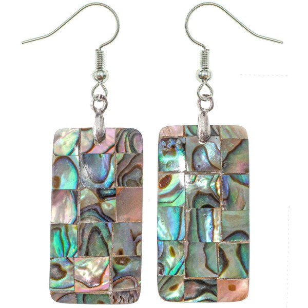 Boucles d'oreilles rectangle avec motif damier en nacre abalone paua. - Photo n°1