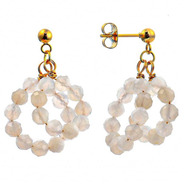 Boucles d'oreilles anneaux de perles en pierre de lune blanche. - Photo n°1