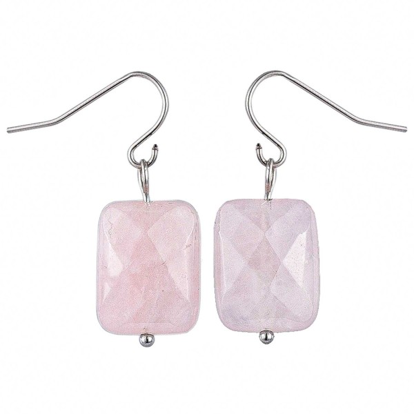 Boucles d'oreilles perle rectangulaire facettée quartz rose. - Photo n°1
