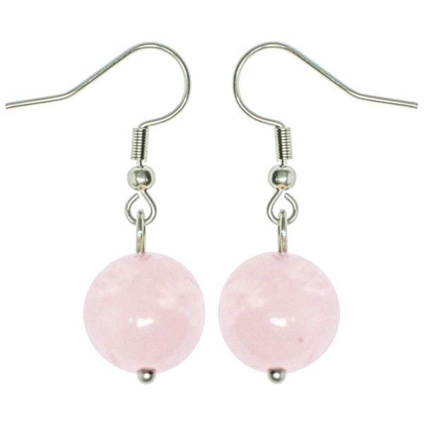 Boucles d'oreilles pendante perle ronde quartz rose. - Photo n°1