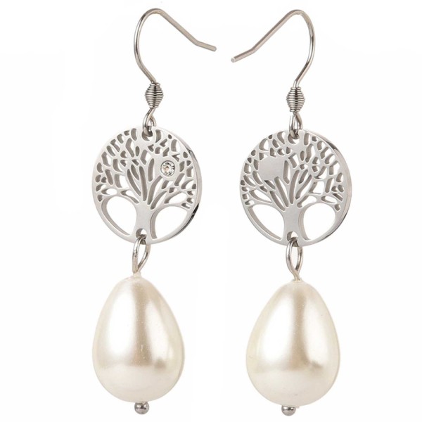 Boucles d'oreilles avec perle de culture et arbre de vie. - Photo n°1