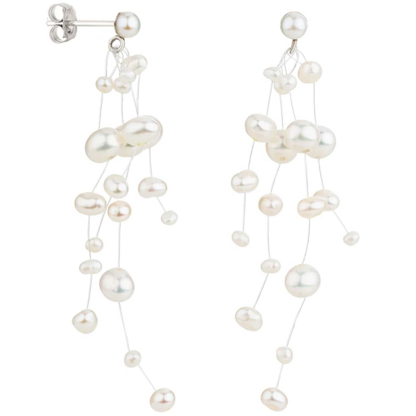 Boucles d'oreilles avec perles de culture suspendues. - Photo n°1