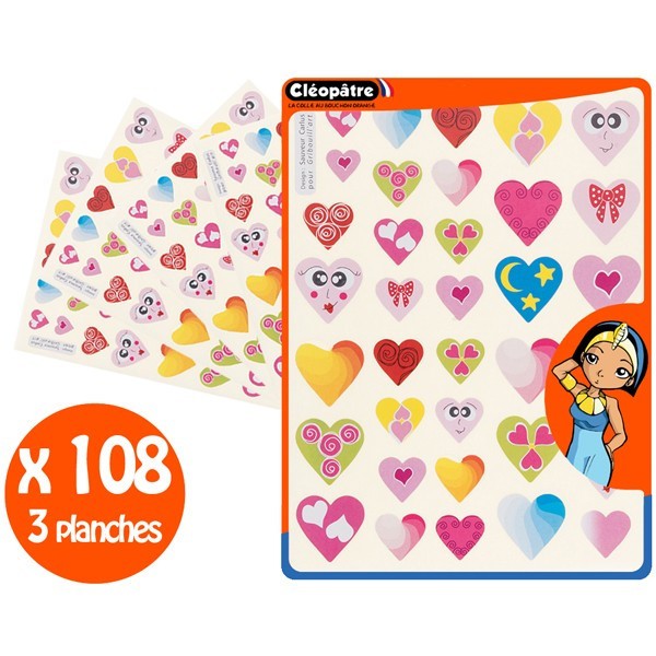 Gommettes - C urs souriants - Pour enfant - 108 stickers - Repositionnable - Cléopâtre - Photo n°1