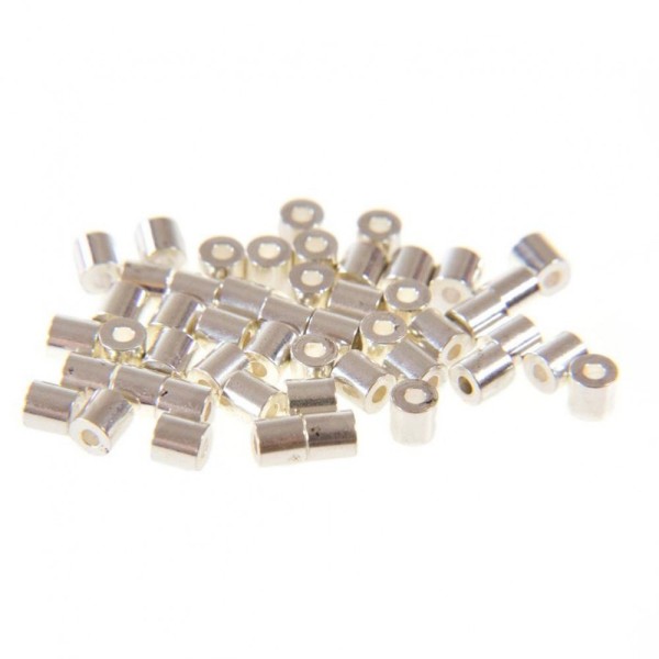 Perles métal tubes 4 mm (50 pièces) Argenté - Photo n°1