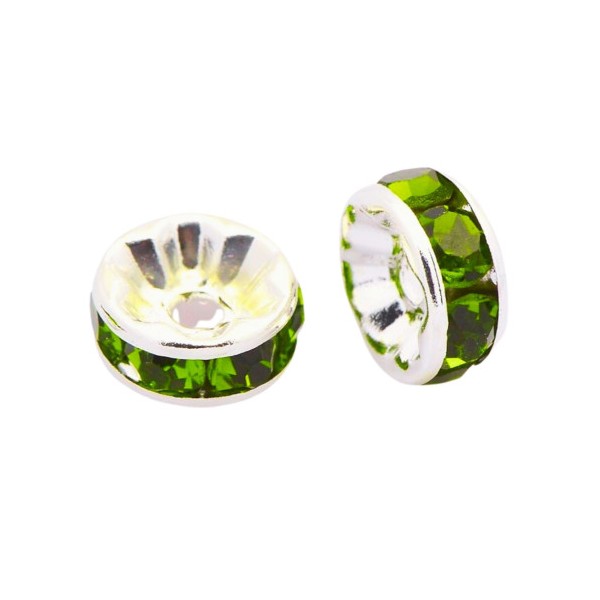 10 X perles breloques rondelles cz vert olivine 6mm intercalaires coupelles spacer argentées SP09 - Photo n°1
