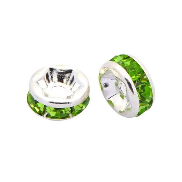10 X perles breloques rondelles cz vert péridot 6mm intercalaires coupelles spacer argentées SP07 - Photo n°1