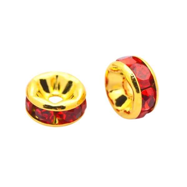 10 X perles breloques rondelles cz rouge rubis 8mm intercalaires coupelles spacer dorées SP21 - Photo n°1