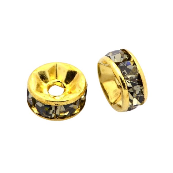 10 X perles breloques rondelles cz noir clair 6mm intercalaires coupelles spacer dorées SP12 - Photo n°1