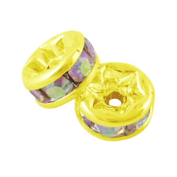 10 X perles breloques rondelles cz cristal AB 6mm intercalaires coupelles spacer dorées SP28 - Photo n°1