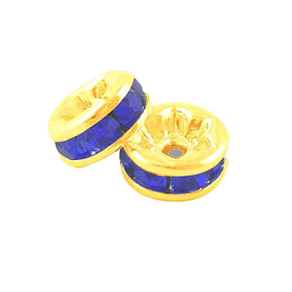 10 X perles breloques rondelles cz bleu saphir 6mm intercalaires coupelles spacer dorées SP05 - Photo n°1