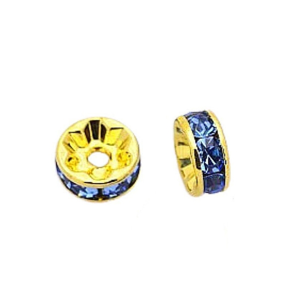 10 X perles breloques rondelles cz bleu azuré 6mm intercalaires coupelles spacer dorées SP04 - Photo n°1