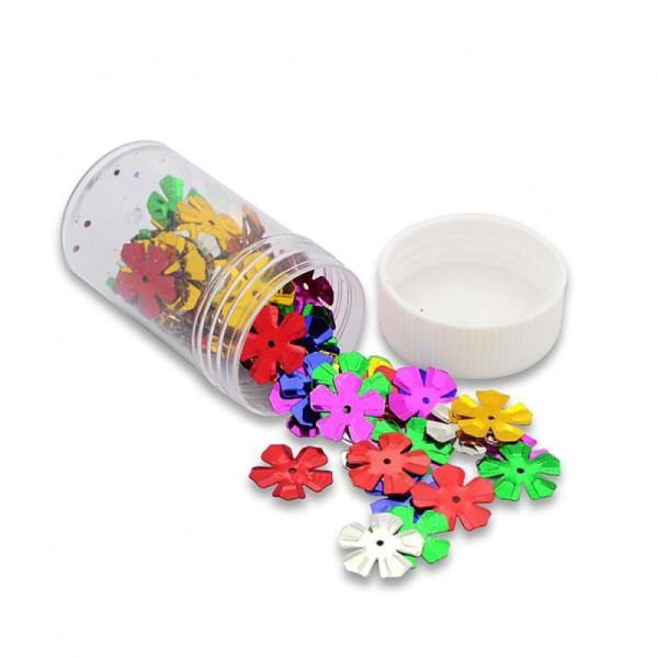 Accessoires création flacon de perles paillettes fleurs 13 ,5 mm (60 pièces) Multicolore - Photo n°1