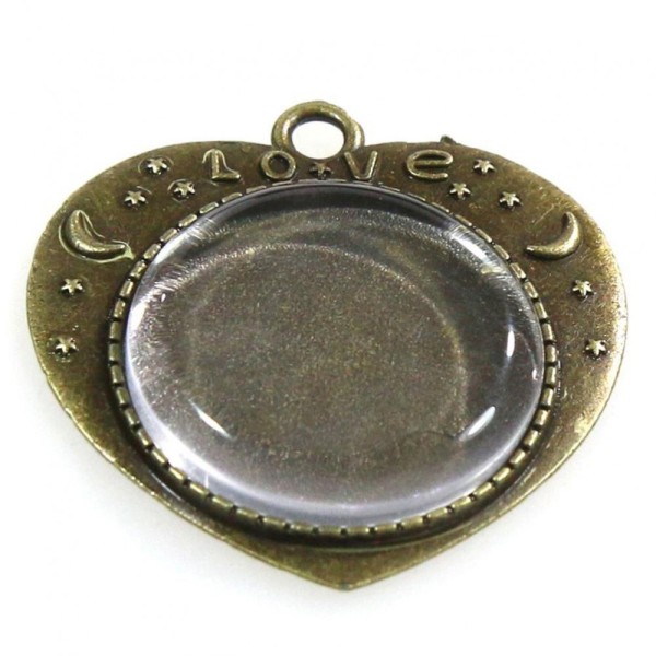 Accessoires création kit cabochon verre pendentif love 36 x 32 mm (20 pièces) Bronze - Photo n°1