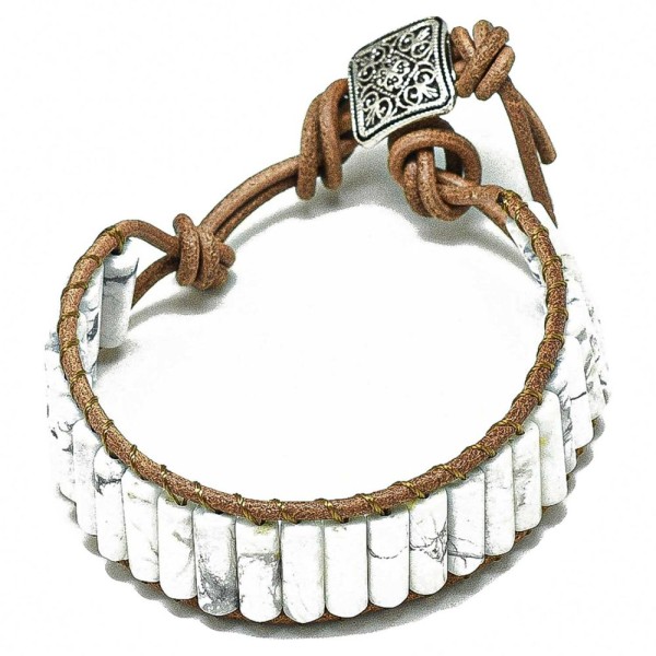 Bracelet wrap colonnes en howlite et cuir. - Photo n°1