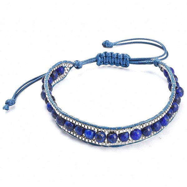 Bracelet wrap avec chaine vénitienne et perles rondes en lapis-lazuli. - Photo n°1