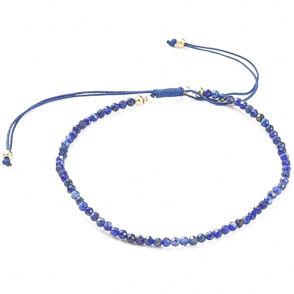 Bracelet fin ajustable avec petites perles facettées en lapis lazuli. - Photo n°1