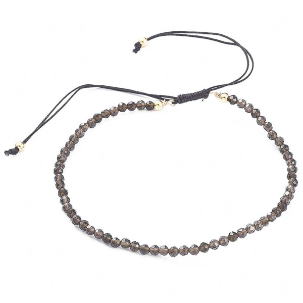 Bracelet fin ajustable avec petites perles facettées en obsidienne larmes d'apache. - Photo n°1