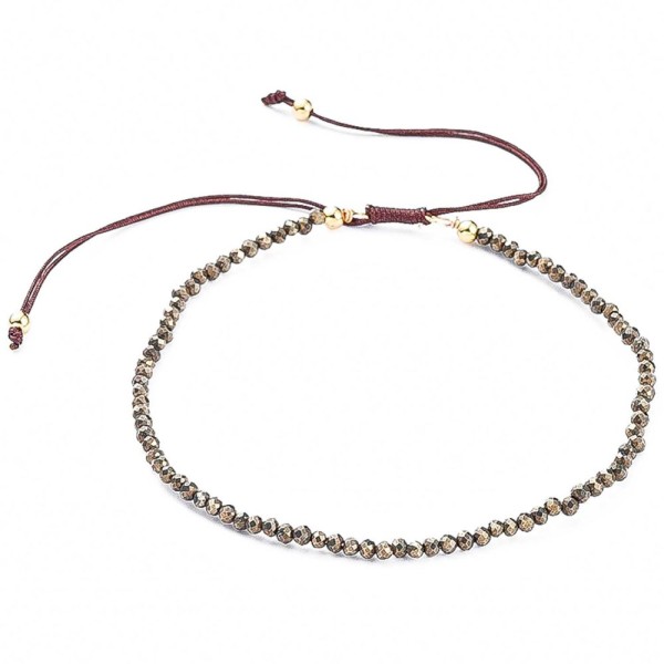 Bracelet fin ajustable avec petites perles facettées en pyrite. - Photo n°1