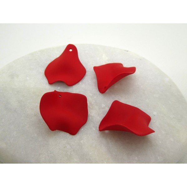 5 Breloques, pendentifs pétale de fleur acrylique, 28*24mm, Rouge - Photo n°1