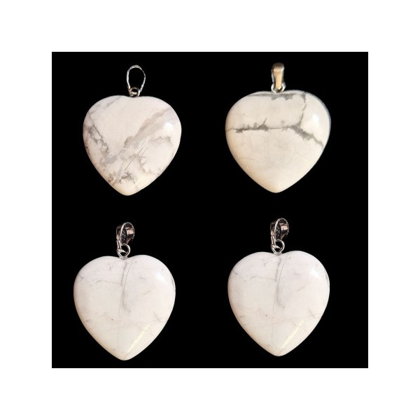 Grand pendentif coeur en howlite blanche + chaine 2,5cm - Photo n°2