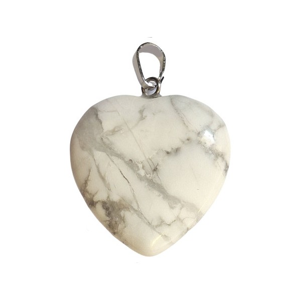 Grand pendentif coeur en howlite blanche + chaine 2,5cm - Photo n°4